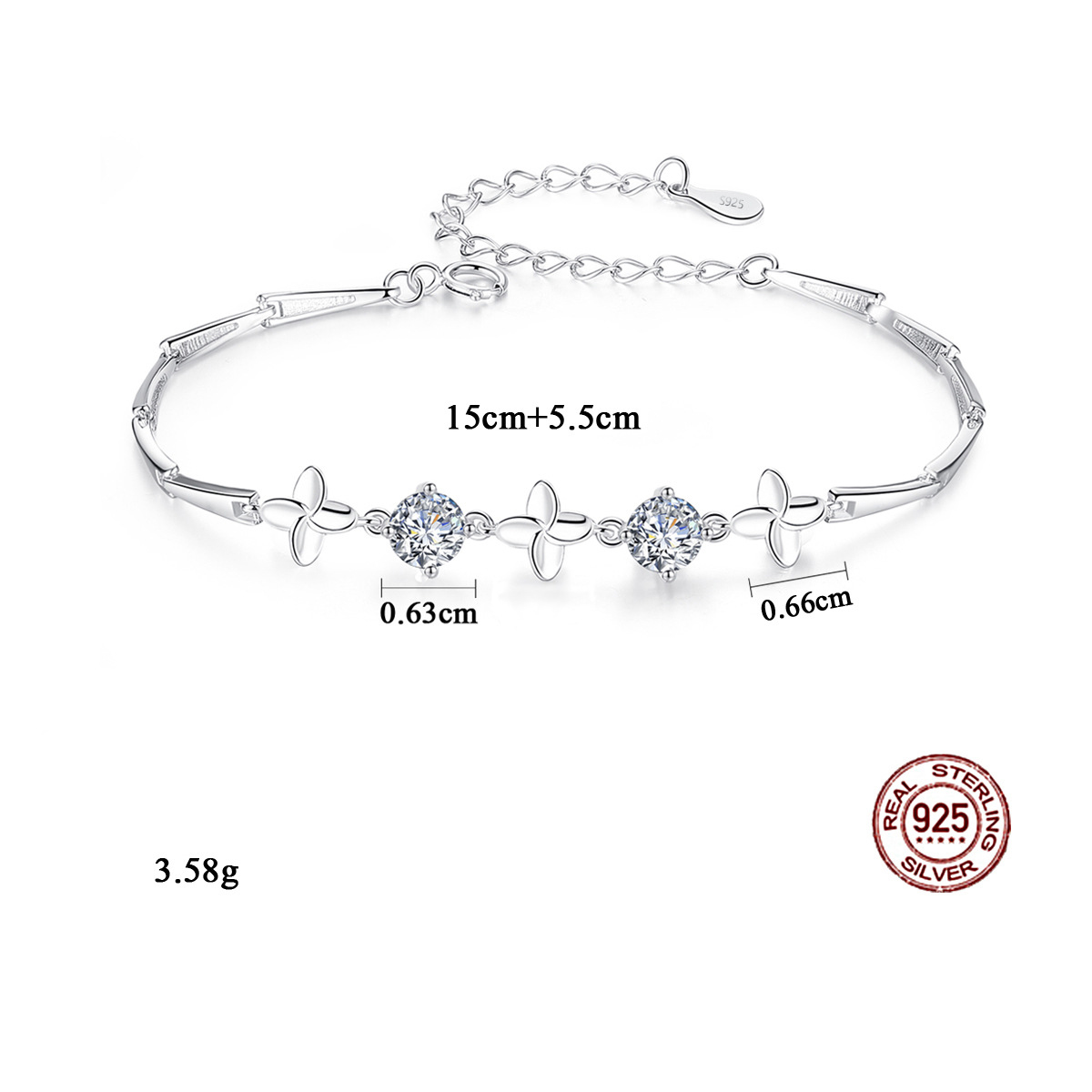 3a Cz Sterling Silver Four-Leaf Clover Bracelet - DABZ0005. Free Shipping,  Easy 30 Days Returns and Exchange, 6 Month Plating Warranty.
