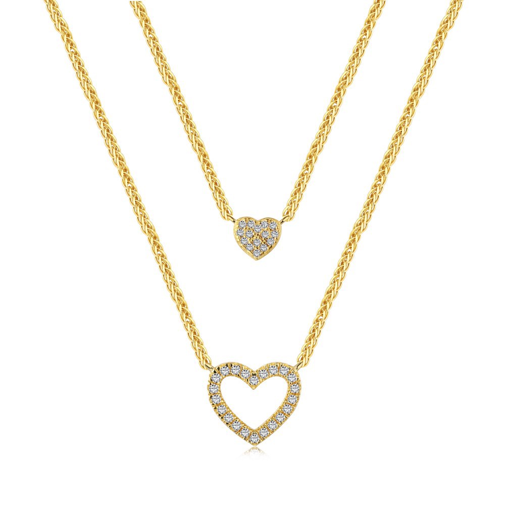 Cz Gold Plated Double Luxury Love And Small Heart Pendant Sterling ...