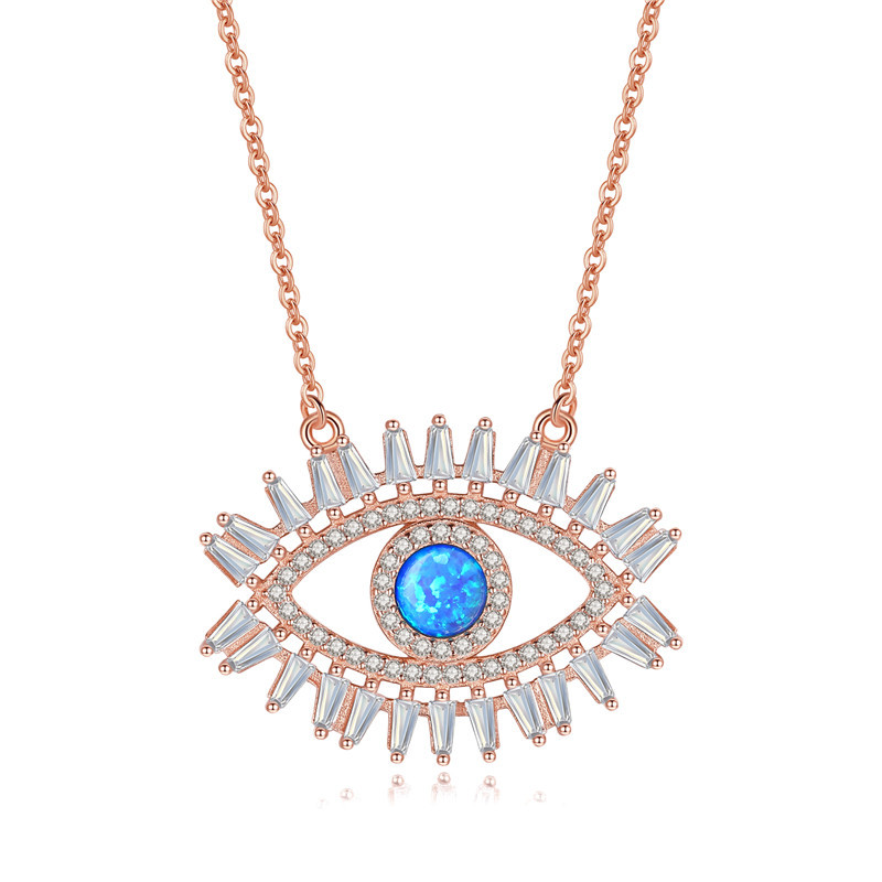 Cz Rose Gold Plated Devil's Eye Short Sterling Silver Pendant Necklace